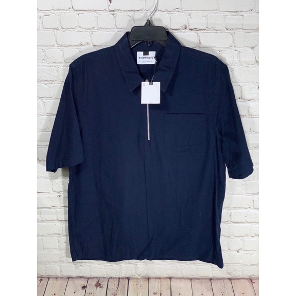 Topman Other - NWT Topman blue short sleeve shirt silver zip L